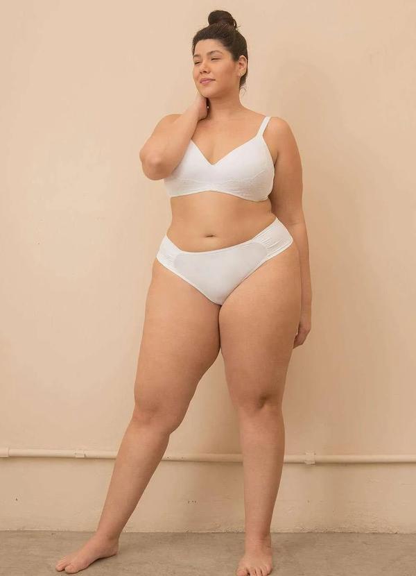 2rios - Calcinha Fio Dental Lateral Drapeada Plus Size Branco