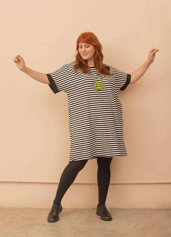 Bold - Vestido Rafaela Listrado Plus Size Branco