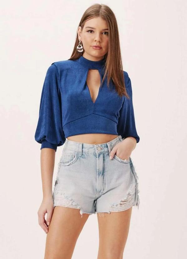 Dimy - Blusa com Ombreira de Malha Feminino Dimy Azul