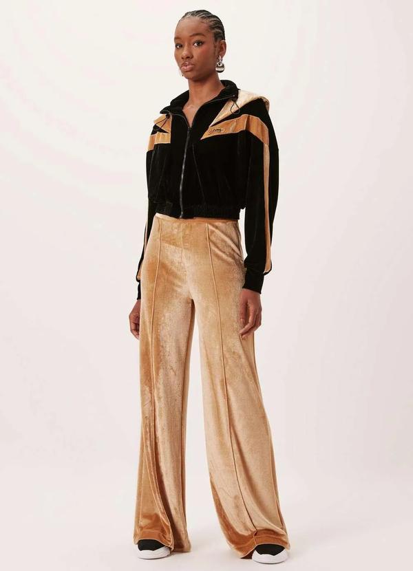 Dimy - Calca Veludo Wide Leg com Nervura de Malha Feminino Dimy Marrom
