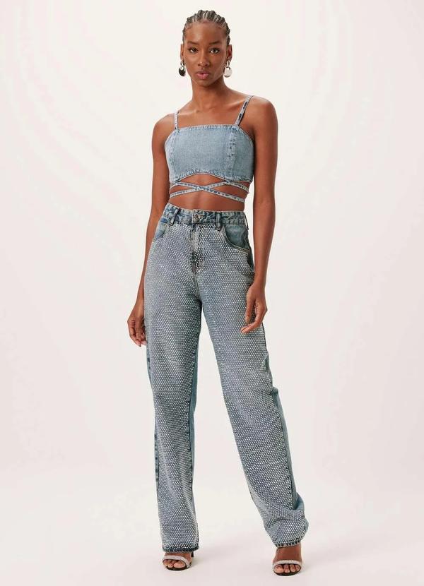 Dimy - Calca Zendaya Cintura Baixa com Hotfix Jeans Feminino Dimy Azul
