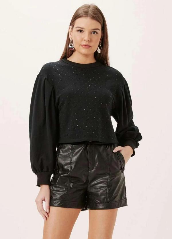 Dimy - Moletom Boxy com Hot Fix de Malha Feminino Dimy Preto
