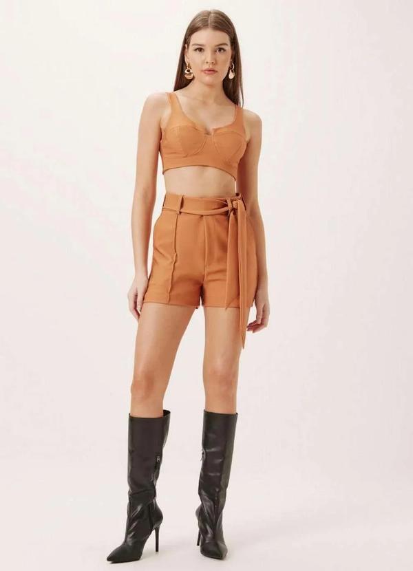 Dimy - Short Alfaiataria com Faixa Tecido Plano Feminino Dimy Marrom