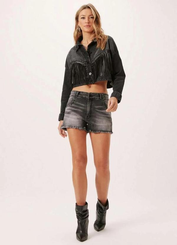Dimy - Shorts Rihanna Boy com Tachas Jeans Feminino Dimy Preto