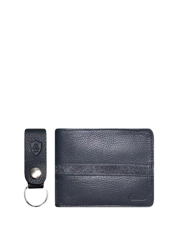 Outras Marcas - Carteira Masculina Couro Mix com Chaveiro Artlux Azul-Escuro