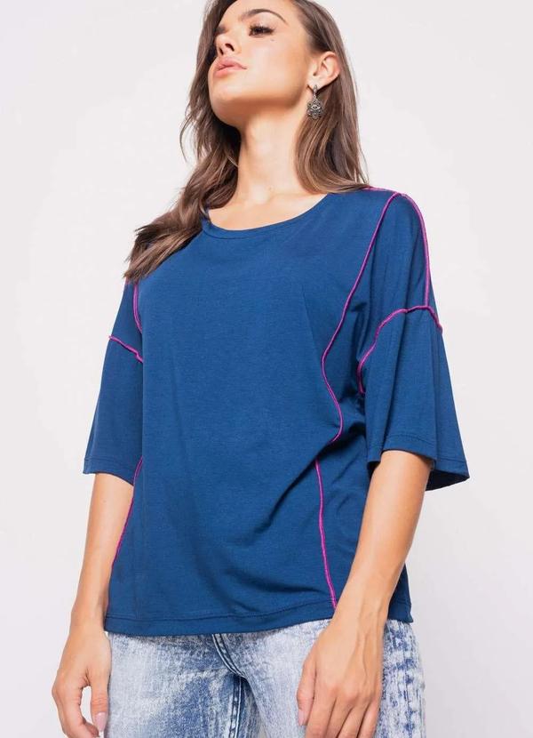 Salvatore Fashion - Blusa Ampla Costura Invertida Malha Fashion Azul
