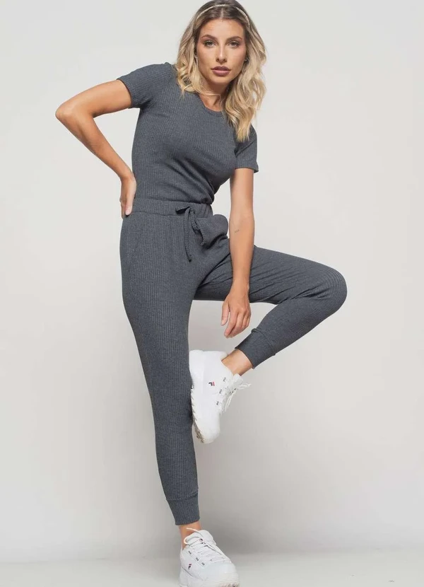 Salvatore Fashion - Blusa Básica Manga Curta Malha Canelada  Fashion Cinza 5