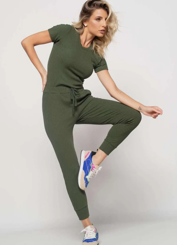 Salvatore Fashion - Blusa Básica Manga Curta Malha Canelada  Fashion Verde 2