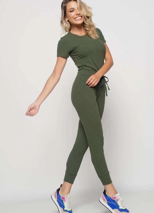 Salvatore Fashion - Blusa Básica Manga Curta Malha Canelada  Fashion Verde 4