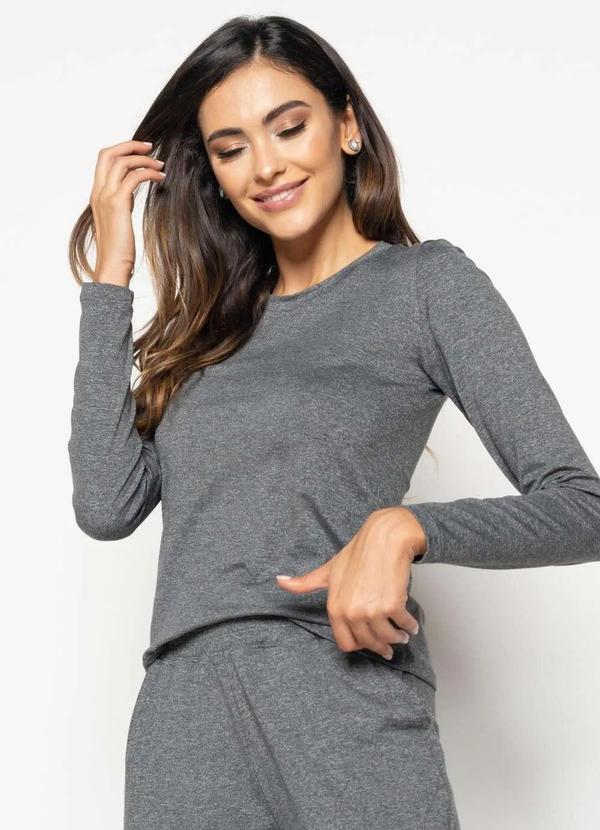 Salvatore Fashion - Blusa Básica Manga Longa e Gola Redonda Malha Fashion Cinza