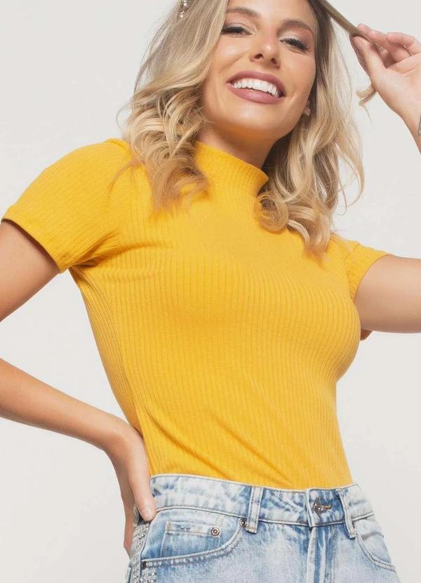 Salvatore Fashion - Blusa Gola Alta Malha Canelada Fashion Amarelo