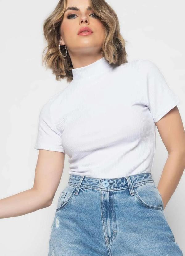 Salvatore Fashion - Blusa Gola Alta Malha Canelada Fashion Branco