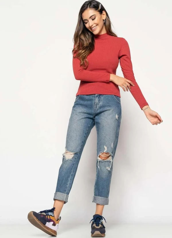 Salvatore Fashion - Blusa Gola Alta Manga Longa Malha Canelada Fashion Laranja 3