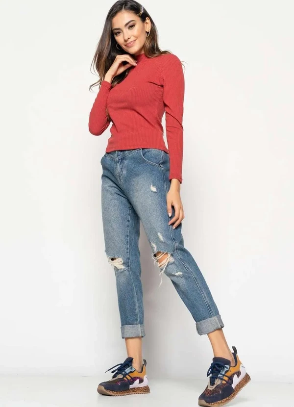 Salvatore Fashion - Blusa Gola Alta Manga Longa Malha Canelada Fashion Laranja 4