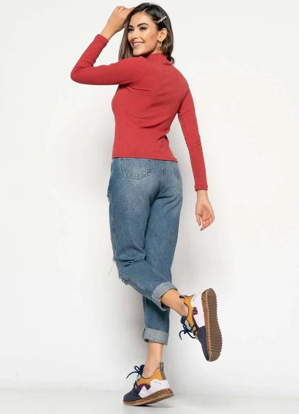 Salvatore Fashion - Blusa Gola Alta Manga Longa Malha Canelada Fashion Laranja 5