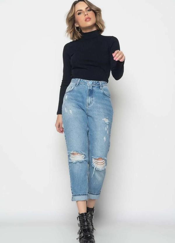 Salvatore Fashion - Blusa Gola Alta Manga Longa Malha Canelada Fashion Preto