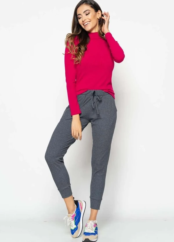 Salvatore Fashion - Blusa Gola Alta Manga Longa Malha Canelada  Fashion Rosa 2