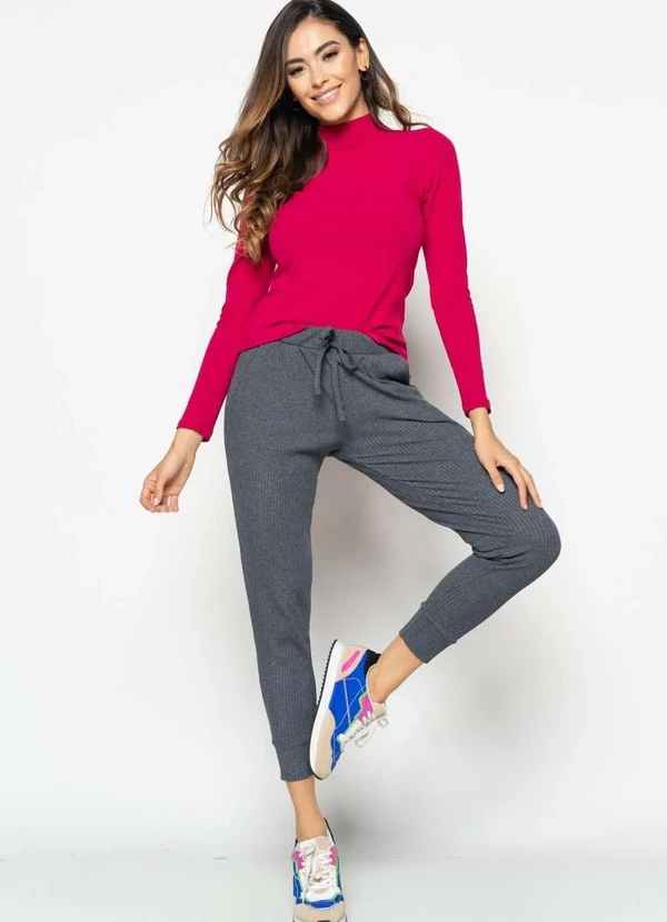 Salvatore Fashion - Blusa Gola Alta Manga Longa Malha Canelada  Fashion Rosa 3