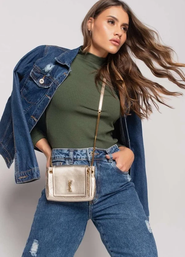 Salvatore Fashion - Blusa Gola Alta Manga Longa Malha Canelada Fashion Verde 1