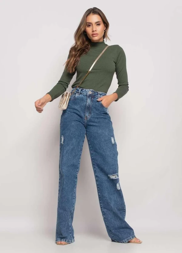 Salvatore Fashion - Blusa Gola Alta Manga Longa Malha Canelada Fashion Verde 2