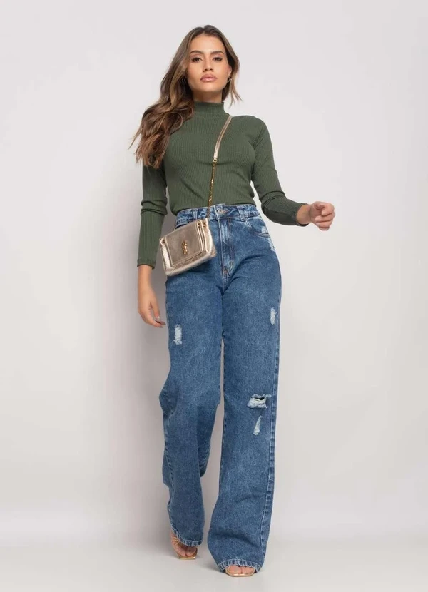 Salvatore Fashion - Blusa Gola Alta Manga Longa Malha Canelada Fashion Verde 4