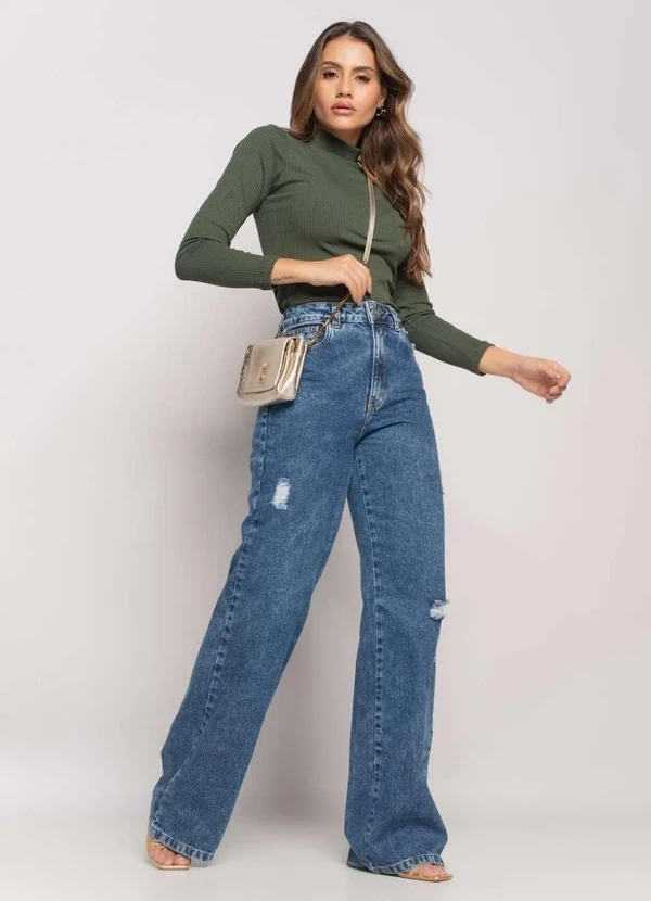 Salvatore Fashion - Blusa Gola Alta Manga Longa Malha Canelada Fashion Verde 5