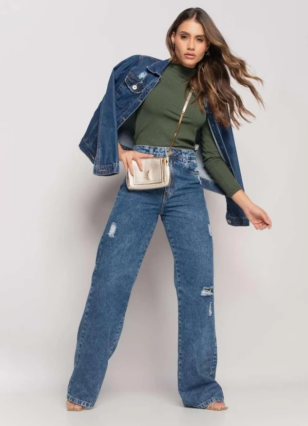 Salvatore Fashion - Blusa Gola Alta Manga Longa Malha Canelada Fashion Verde 6