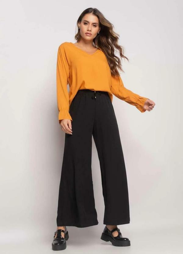 Salvatore Fashion - Blusa Gola V Manga Babado Viscolinho Amarelo