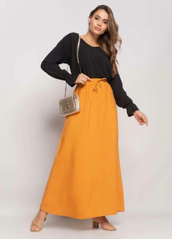 Salvatore Fashion - Blusa Gola V Manga Babado Viscolinho Preto