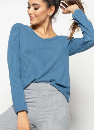 Salvatore Fashion - Blusa Gola V Manga Longa Canelada  Fashion - SALVATORE FASHION