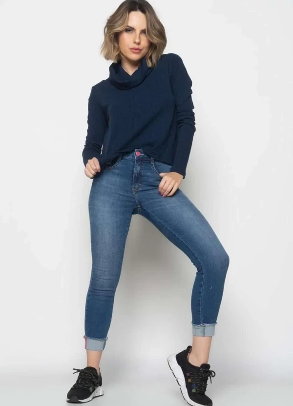 Salvatore Fashion - Blusa Golão Manga Longa Canelada Fashion Azul 2