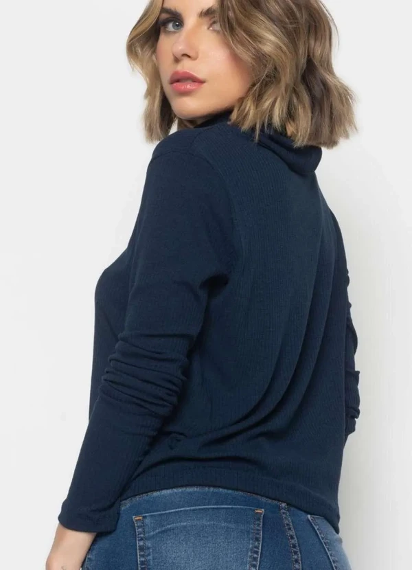 Salvatore Fashion - Blusa Golão Manga Longa Canelada Fashion Azul 4