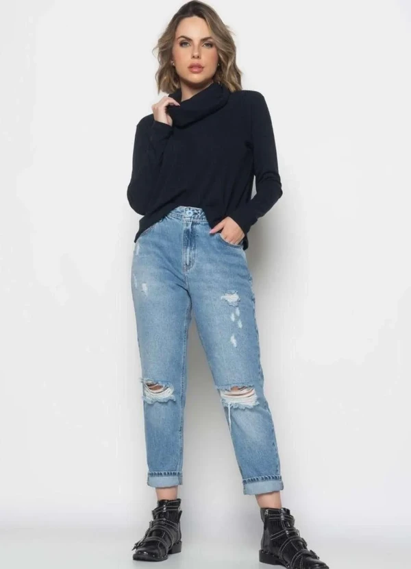 Salvatore Fashion - Blusa Golão Manga Longa Canelada Fashion Preto 2