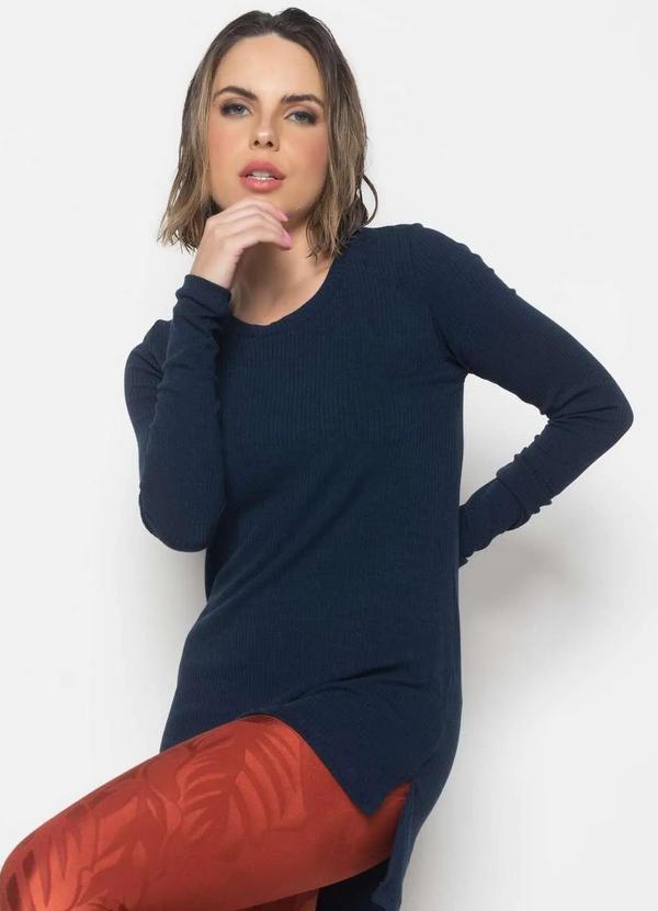 Salvatore Fashion - Blusa Manga Longa Tapa Bumbum Canelada Fashion Azul