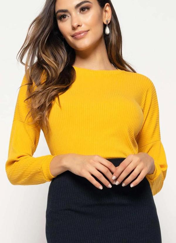 Salvatore Fashion - Blusa Morcego Gola Canoa Manga Longa Canelada  Fashion Amarelo