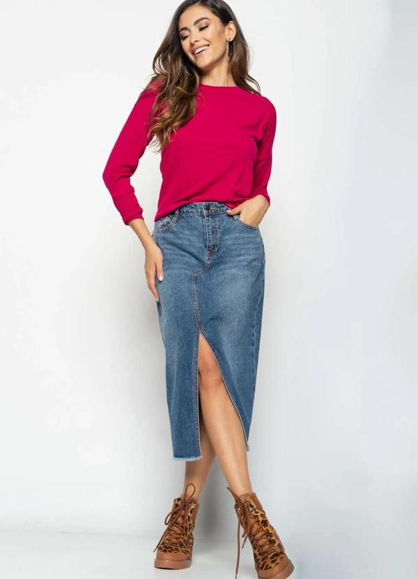 Salvatore Fashion - Blusa Morcego Gola Canoa Manga Longa Canelada Fashion Rosa