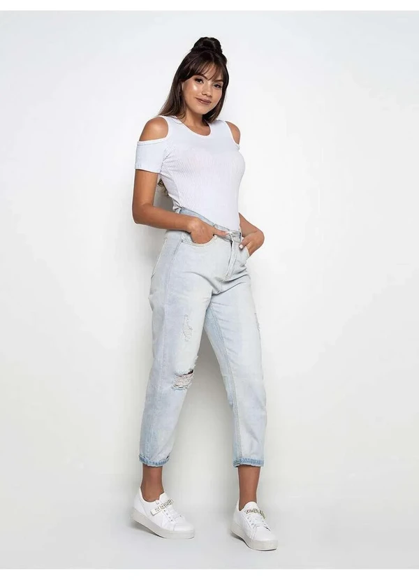 Salvatore Fashion - Blusa Ombro Vazado Manga Curta Canelado  Fashion Branco 6