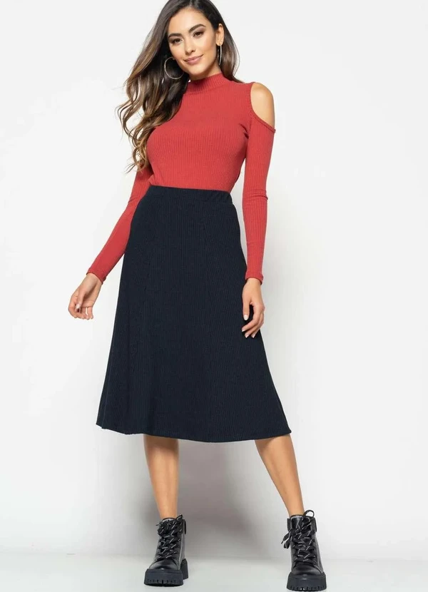 Salvatore Fashion - Blusa Ombro Vazado Manga Longa Canelada  Fashion Laranja 2