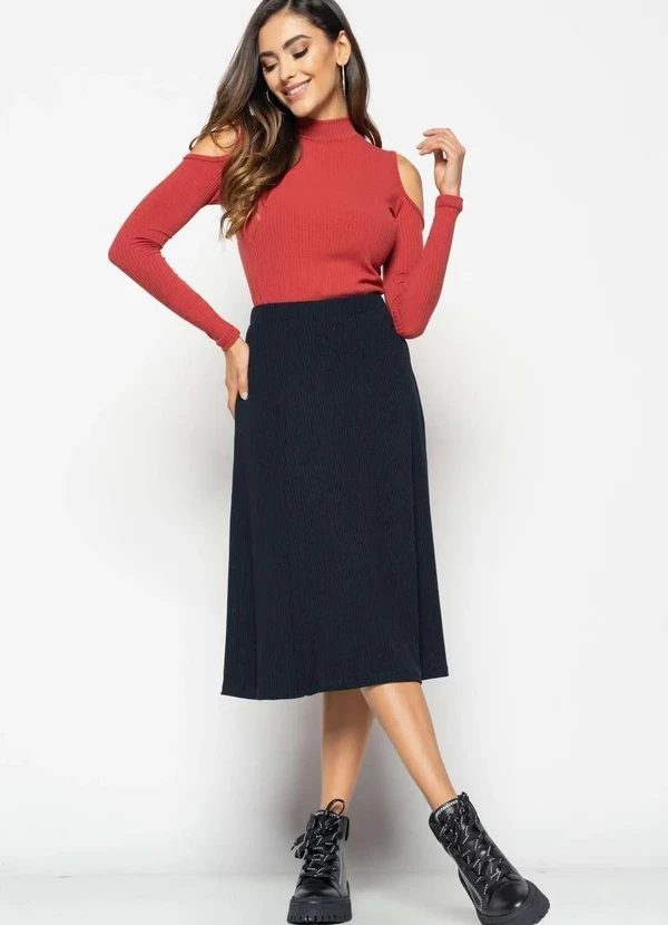 Salvatore Fashion - Blusa Ombro Vazado Manga Longa Canelada  Fashion Laranja 3