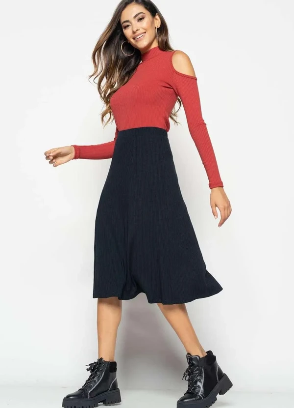 Salvatore Fashion - Blusa Ombro Vazado Manga Longa Canelada  Fashion Laranja 4