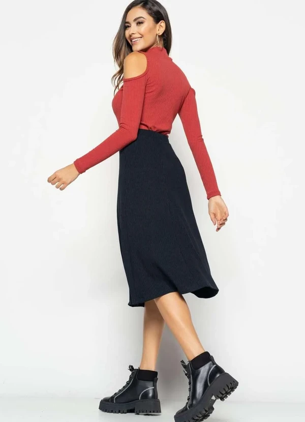 Salvatore Fashion - Blusa Ombro Vazado Manga Longa Canelada  Fashion Laranja 5