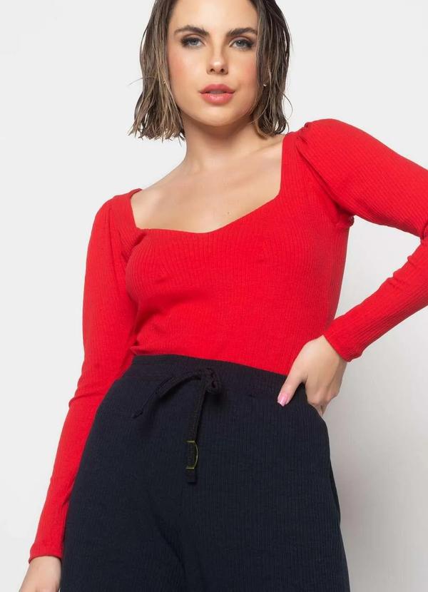 Salvatore Fashion - Blusa Princesa Decote Coração Malha Canelada Fashion Vermelho 3