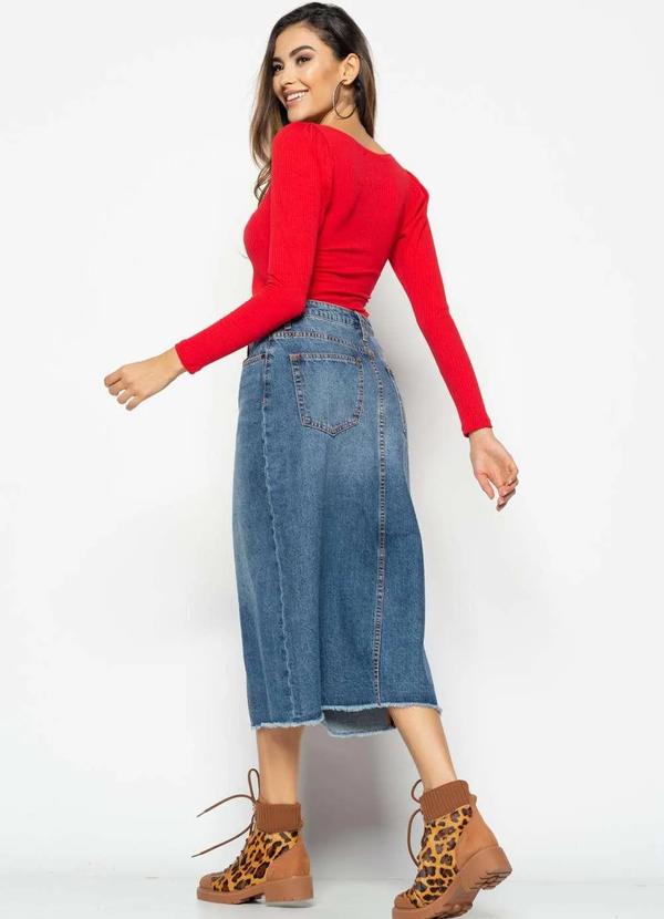 Salvatore Fashion - Blusa Princesa Decote Coração Malha Canelada Fashion Vermelho 5