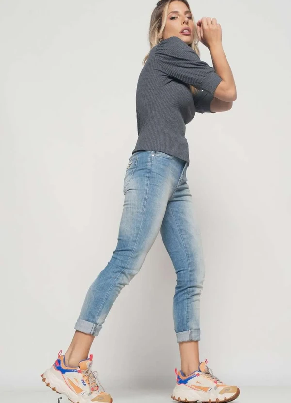 Salvatore Fashion - Blusa Princesa Manga Curta Canelada Fashion Cinza 4