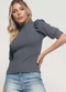 Salvatore Fashion - Blusa Princesa Manga Curta Canelada  Fashion Cinza - variação: Cinza