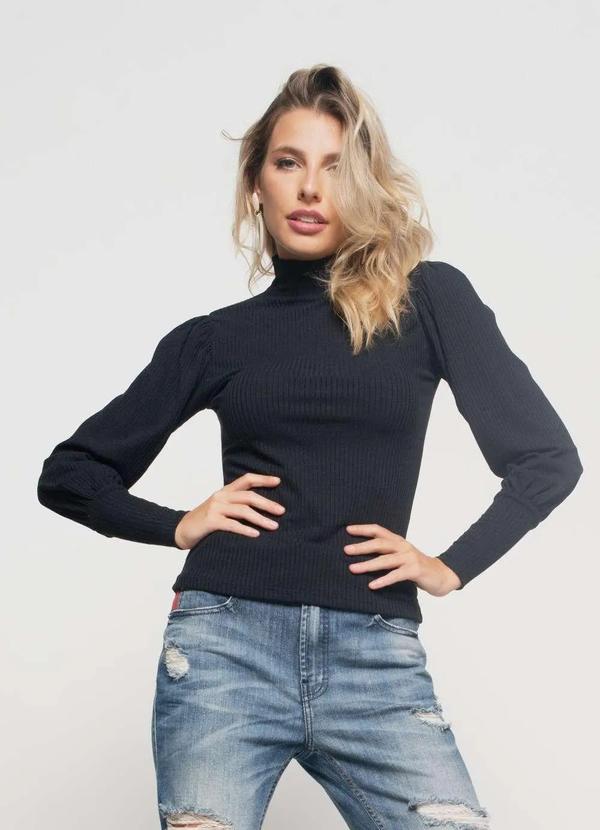 Salvatore Fashion - Blusa Princesa Manga Longa Canelada Fashion Preto