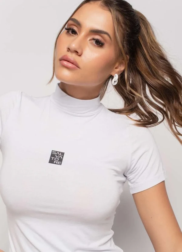 Salvatore Fashion - Blusa Sport Gola Alta Manga Curta Malha Branco