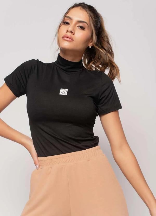 Salvatore Fashion - Blusa Sport Gola Alta Manga Curta Malha Preto