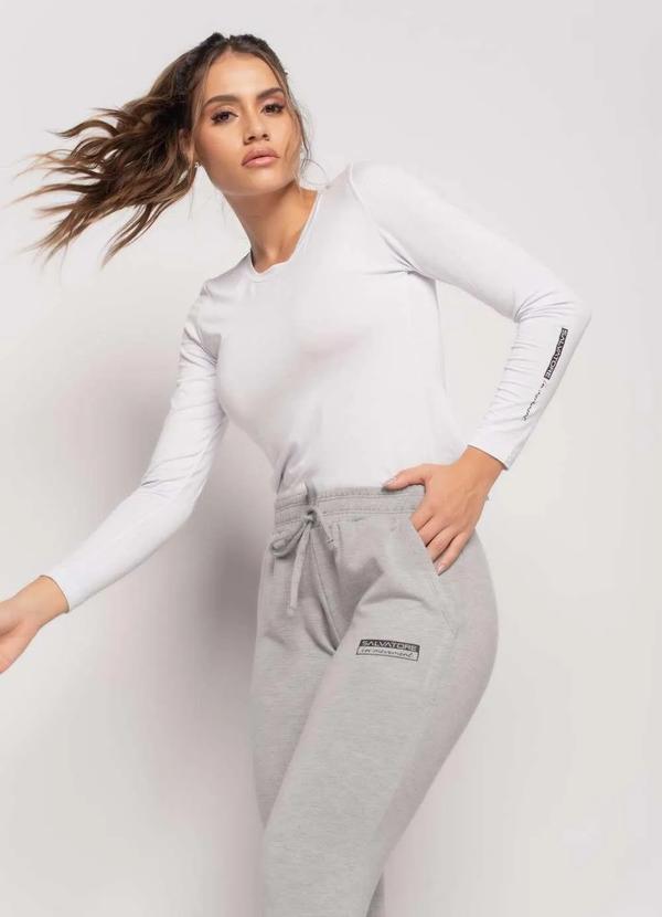 Salvatore Fashion - Blusa Sport Manga Longa e Gola Redonda Malha Branco