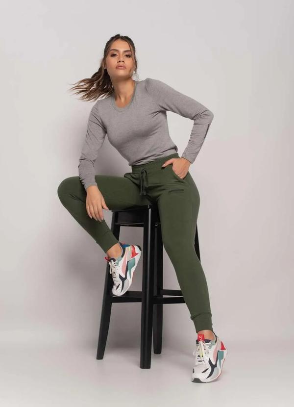 Salvatore Fashion - Blusa Sport Manga Longa e Gola Redonda Malha Cinza